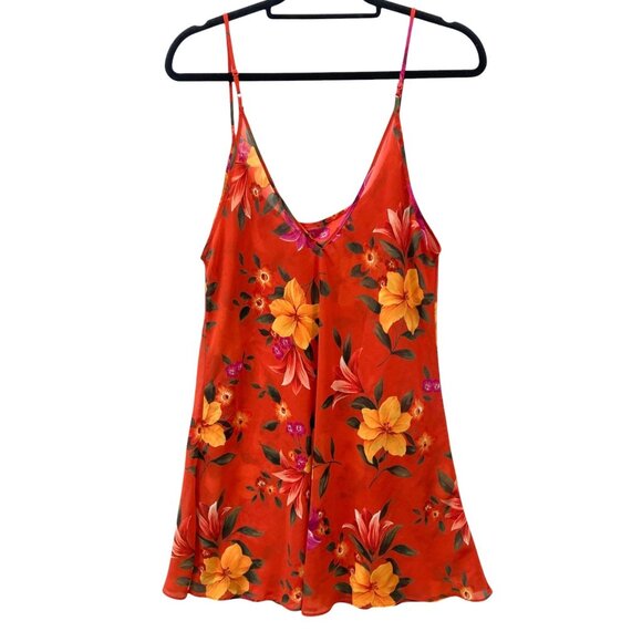Victoria’s Secret Floral Slip Mini-Dress Sz Large Red-Orange Gold Sheer Tropical - Picture 6 of 7